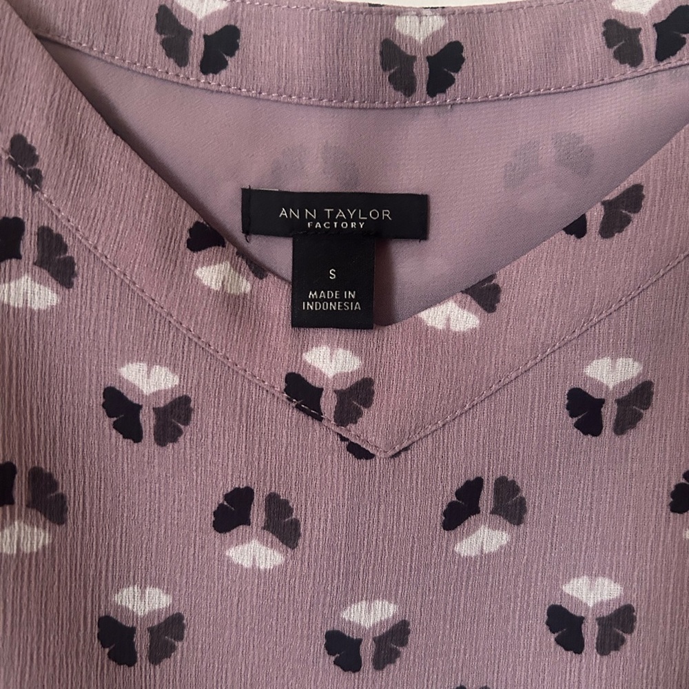 Ann Taylor Purple Blouse with Butterfly Print